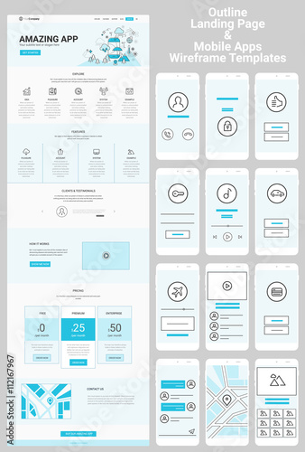 One Page Website and Mobile Apps Wireframe Kit