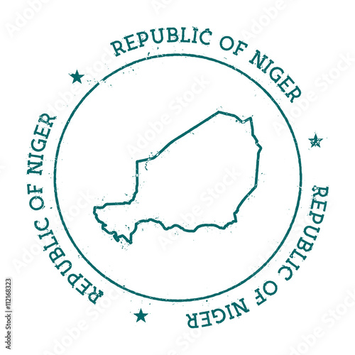 Niger vector map. Retro vintage insignia with country map. Distressed visa stamp with Niger text wrapped around a circle and stars. USA state map vector illustration.