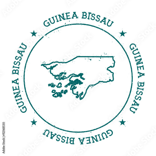Guinea-Bissau vector map. Retro vintage insignia with country map. Distressed visa stamp with Guinea-Bissau text wrapped around a circle and stars. USA state map vector illustration.