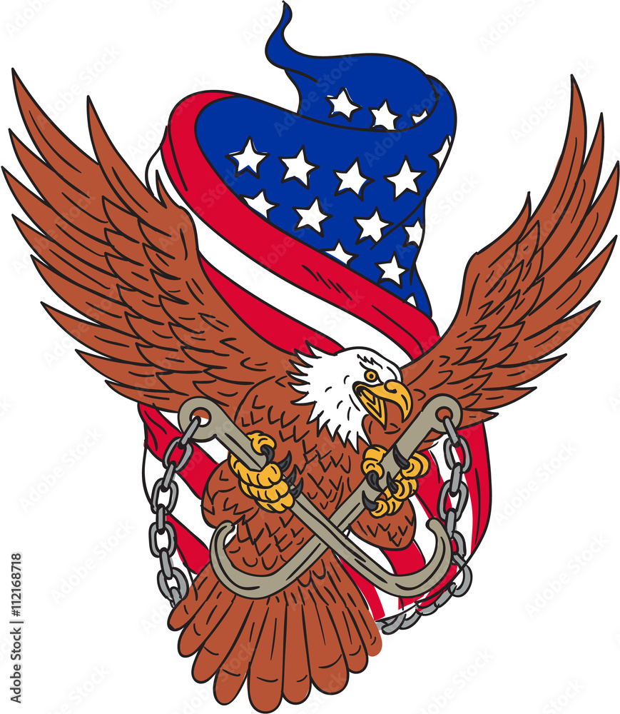 Fototapeta American Eagle Wings USA Flag Drawing