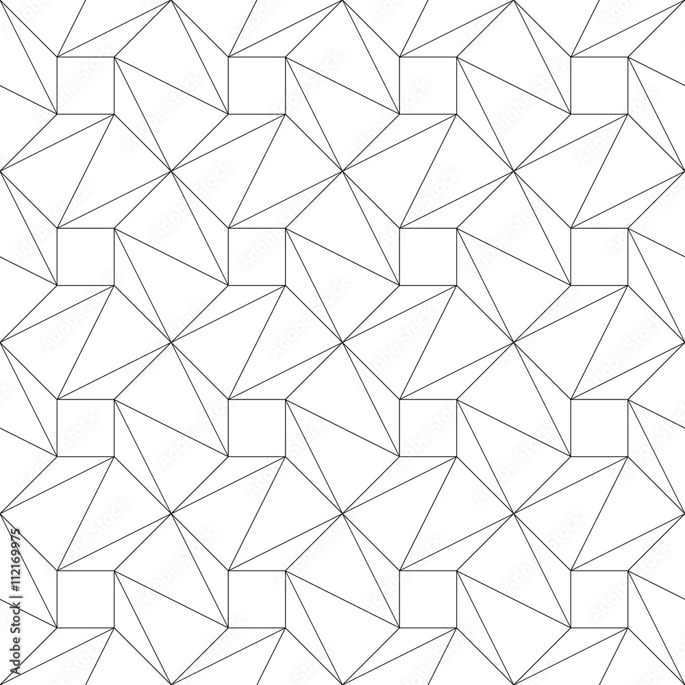 Monochrome geometric thin line seamless pattern. Black and white background. Vector illustration - obrazy, fototapety, plakaty 