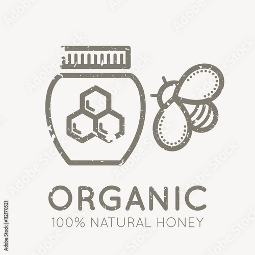 Beekeeping emblem with honey bee and jar of honey