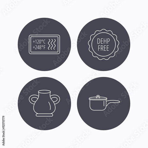 Saucepan, vase and heat-resistant icons.