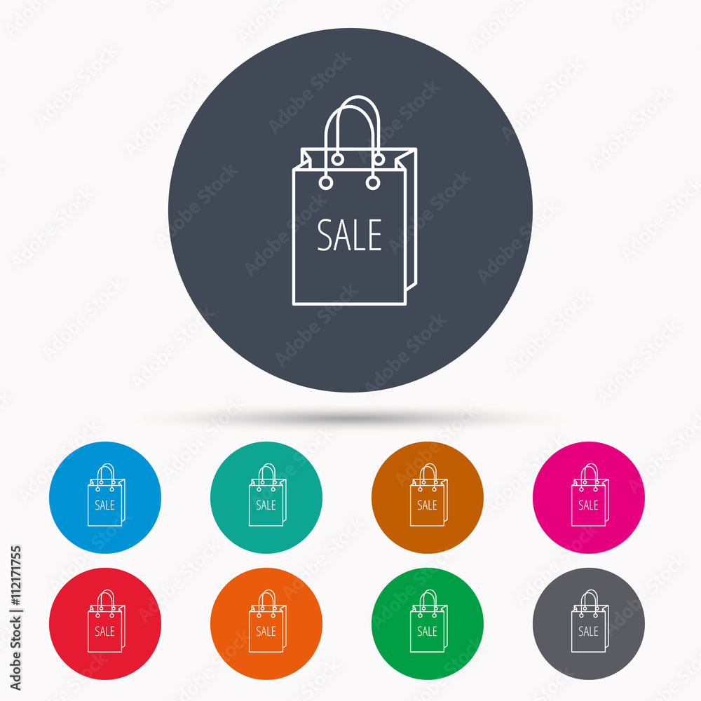 Sale shopping bag icon. Discount handbag sign. Sale shopping bag icon. Discount handbag sign.