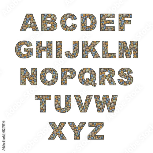 the capital letters of the Latin alphabet stylized in the form of a stone laying
