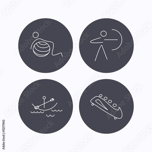 Gymnastics, boating and archery icons.