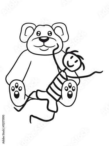 boy cuddling stuffed animal sitting cute little teddy thick sweet cuddly comic cartoon