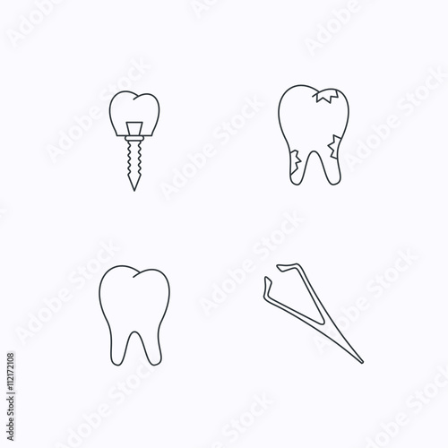 Dental implant, caries and tooth icons.