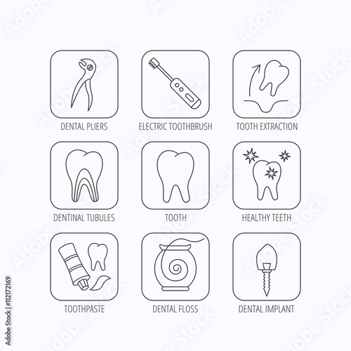Tooth extraction, electric toothbrush icons.