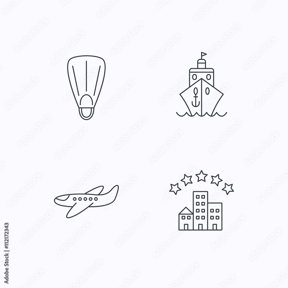 Cruise, flippers and airplane icons.