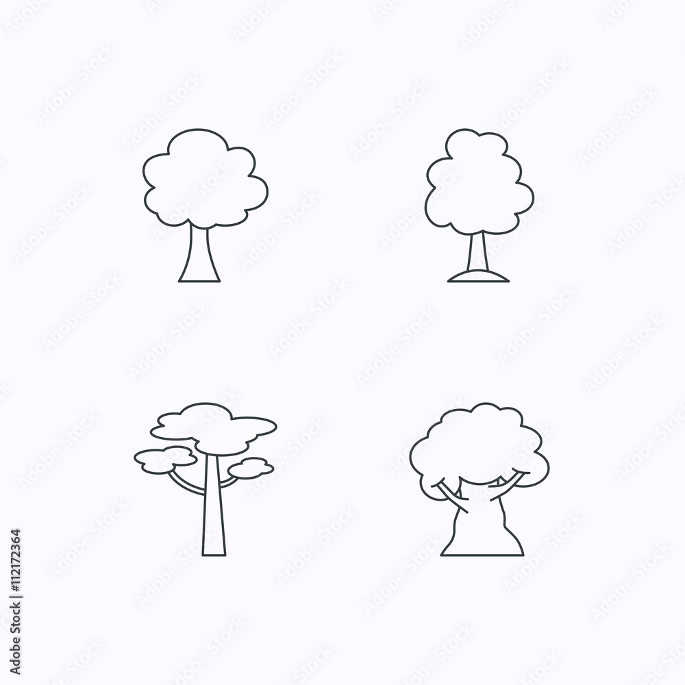 Pine tree, oak-tree icons. Pine tree, oak-tree icons.