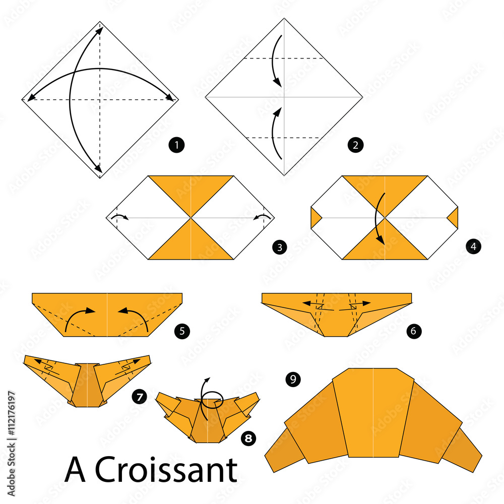 Step by step instructions how to make origami A Croissant. Stock Vector Adobe Stock