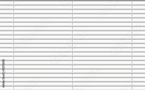 Horizontal window blind. White office interior blackout shade. Window shutter decor. Home interior design. Vector illustration. Background realistic window sunlight blinds closed. Office accessories.