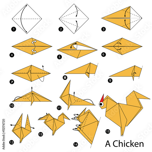 step by step instructions how to make origami A Chicken.