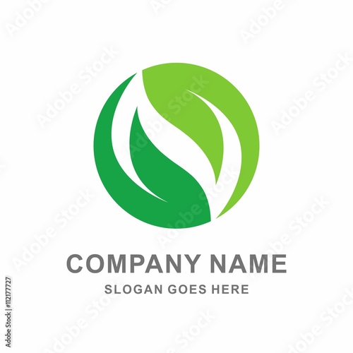 Two Green Leaf Organic Nature Infinity Circle Vector Logo Template
