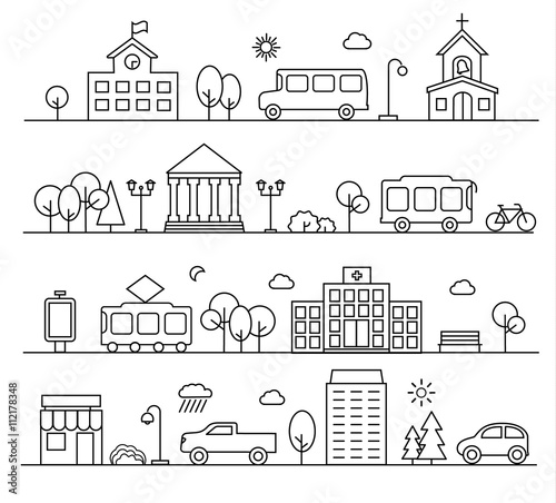 City landscapes set in linear style