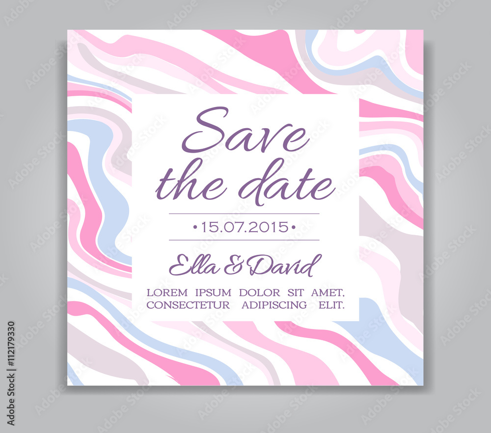 Vector Wedding Save the Date card with ink marble style texture