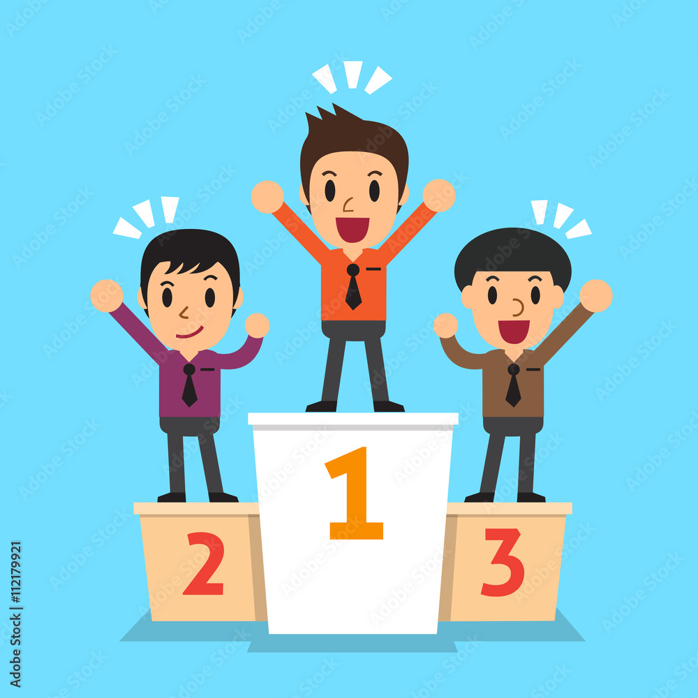 Businessmen winner standing on a podium Businessmen winner standing on a podium