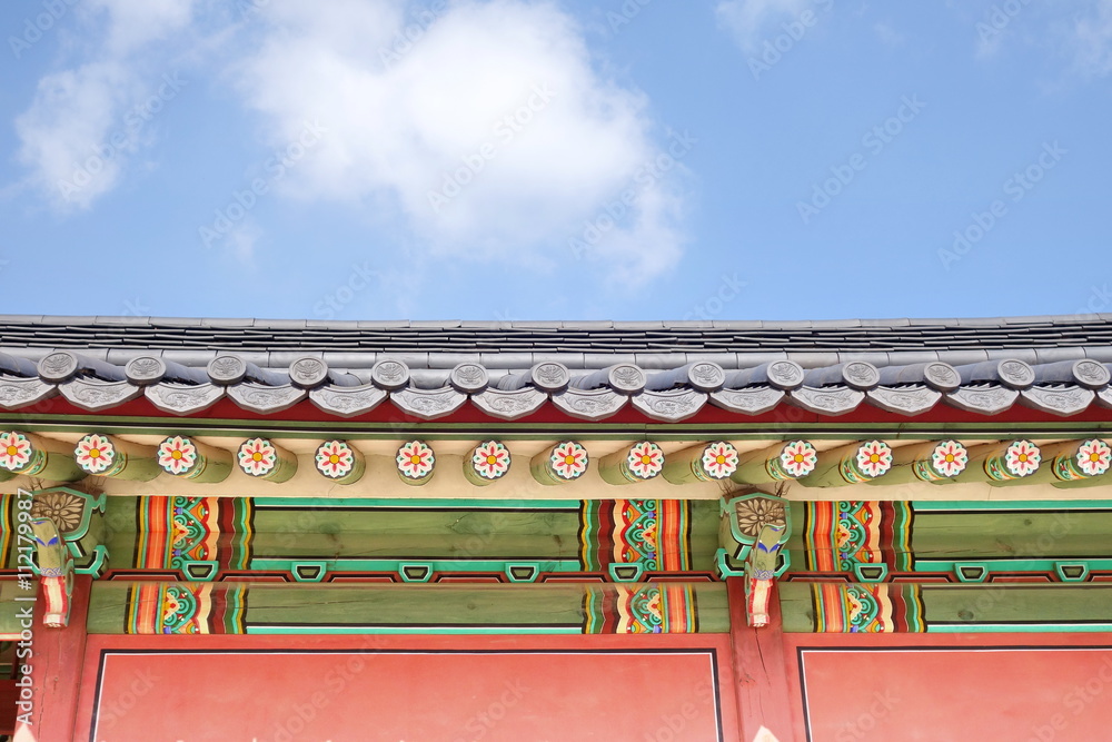Korean traditional architecture. Roof detail of palace in Seoul. These places are major tourist attraction of South Korea. Korean traditional architecture. Roof detail of palace in Seoul. These places are major tourist attraction of South Korea.