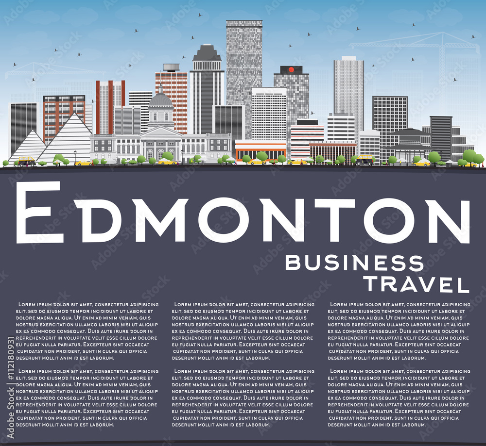 Edmonton Skyline with Gray Buildings, Blue Sky and Copy Space.