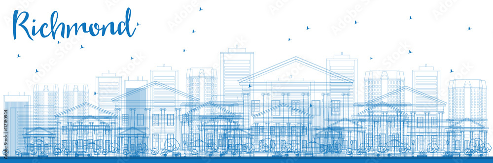 Obraz premium Outline Richmond (Virginia) Skyline with Blue Buildings.