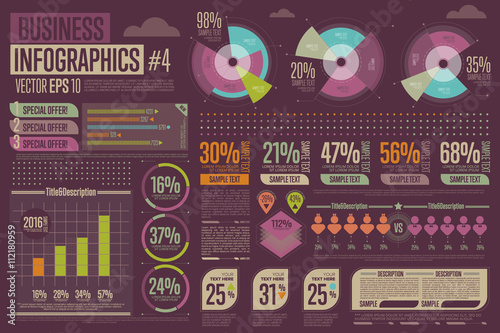 Business infographic elements. Charts, tables, graphs template. Data, diagram and rating layout. Vector illustration.