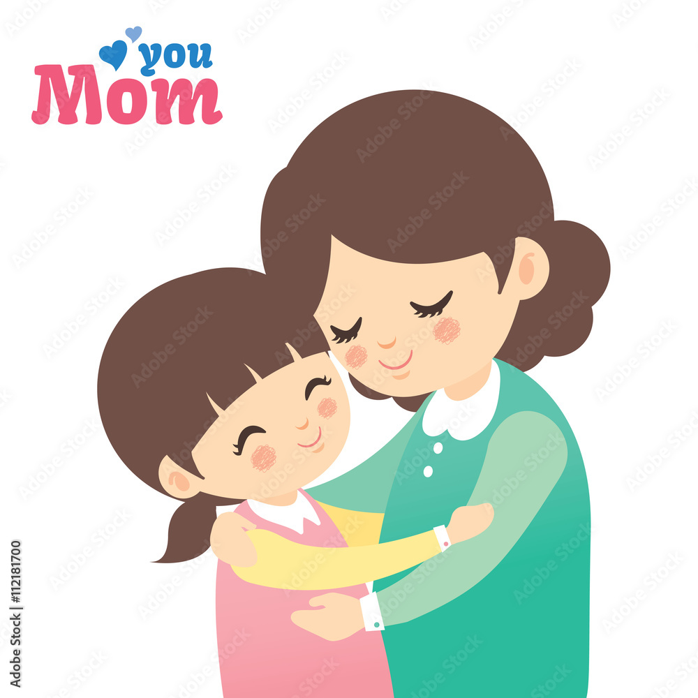 Mother and daughter hugging together isolated on white background. Cartoon  vector illustration. Stock Vector | Adobe Stock
