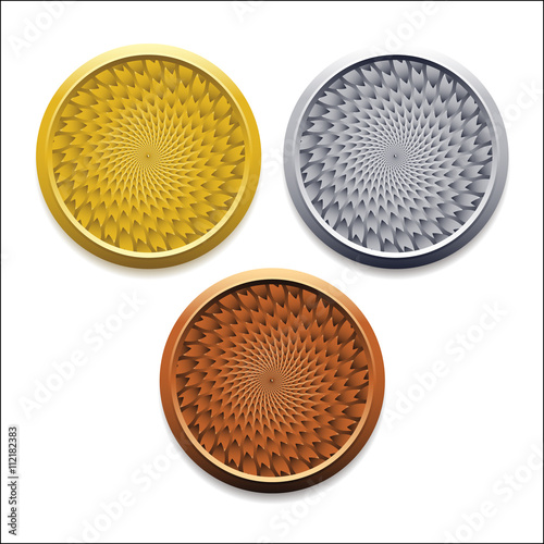 vector round empty medals of gold silver bronze. It can be used as coins buttons icons