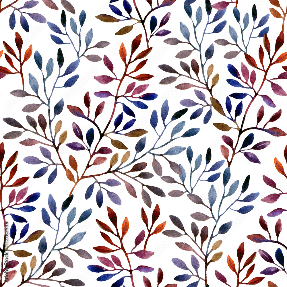 Watercolor seamless pattern with tree branches. Autumn background