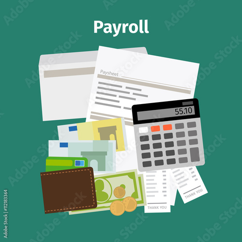 Payroll salary payment and money wages concept. Vector illustration