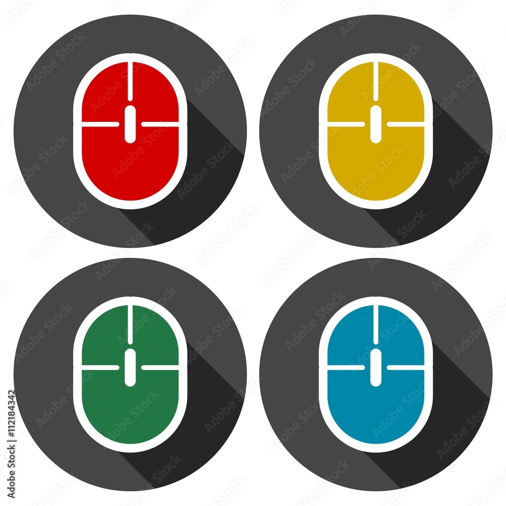 Computer mouse icons set with long shadow Computer mouse icons set with long shadow