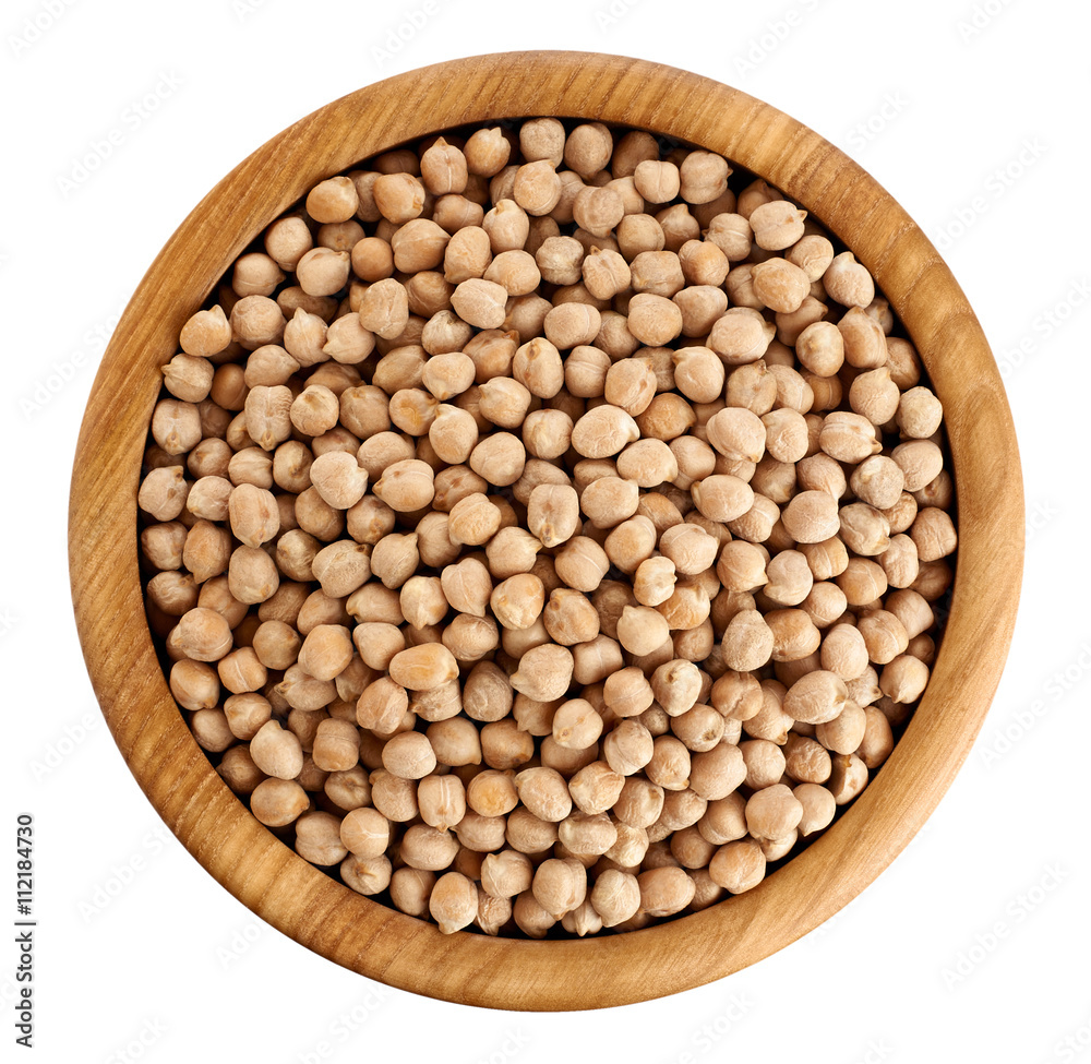 Wooden bowl with chickpeas isolated on white background. Wooden bowl with chickpeas isolated on white background.