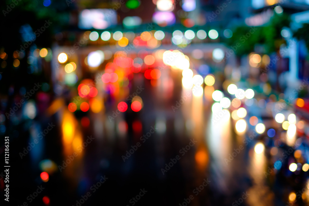 Abstract blur bokeh of traffic jam on road in the city