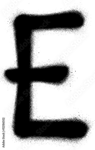 sprayed E font graffiti in black over white