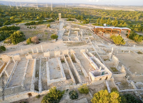     Aerial view of the arcaeological site of Apollon Ilatis sanctuary in Limassol, Cyprus. The ruins of the ancient Greek temple of god Apollonas Ylatis in the old kingdom of Kourion in the woods.  photo