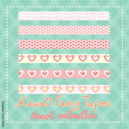 kawaii lovely fancy tape heart collection vector