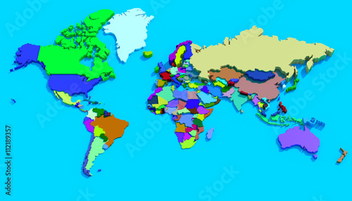 Mappa 3D Terra con nazioni in rilievo e colorate 001