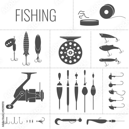 Set of vector elements for fishing