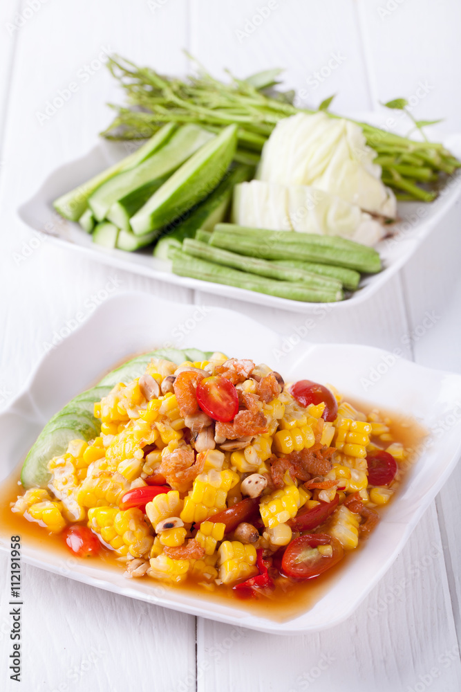 Somtum, corn salad delicious food in thailand Somtum, corn salad delicious food in thailand