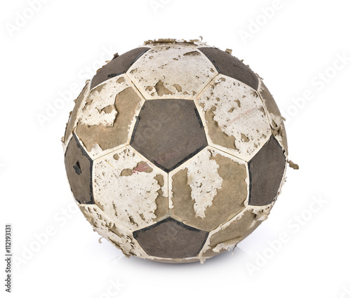 Old soccer ball on white background