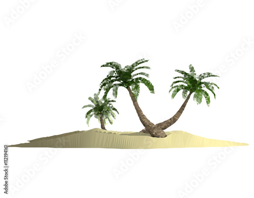 polygonal triangulated island with palm-tree over white