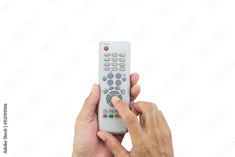 hand male asia holding tv remote control isolated on white backg hand male asia holding tv remote control isolated on white backg