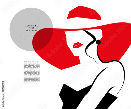 Vector hand drawn artistic flat young stylish girl in hat portrait. Fashion lady model sketch. Woman silhouette isolated on white background. Glamour, beauty illustration.