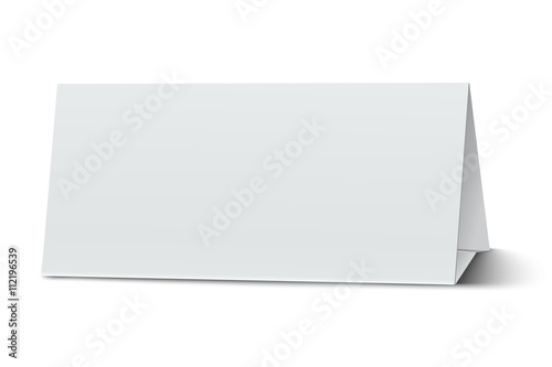 Horizontal elongate, oblong blank paper table card isolated