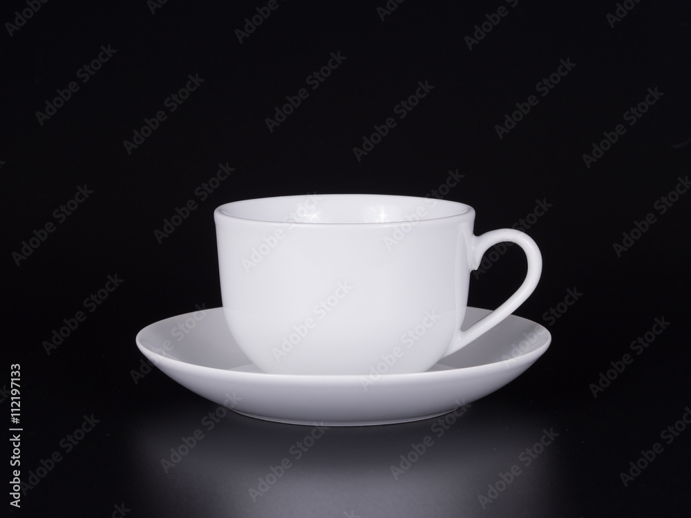 Fototapeta premium White cup black coffee on black background