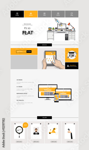 Flat Website Template Design. All in one set for website design