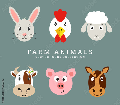 Farm animals. Vector icons.