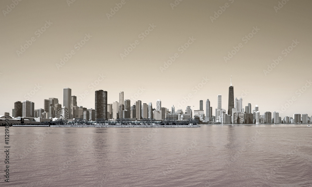 Old style Chicago skyline 