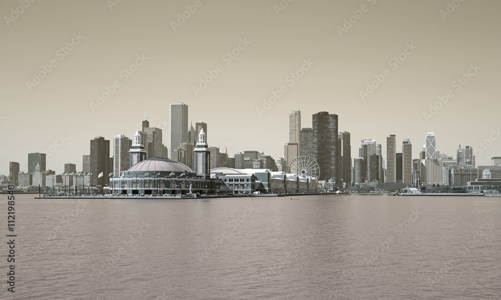 Naklejka premium Old style Chicago skyline