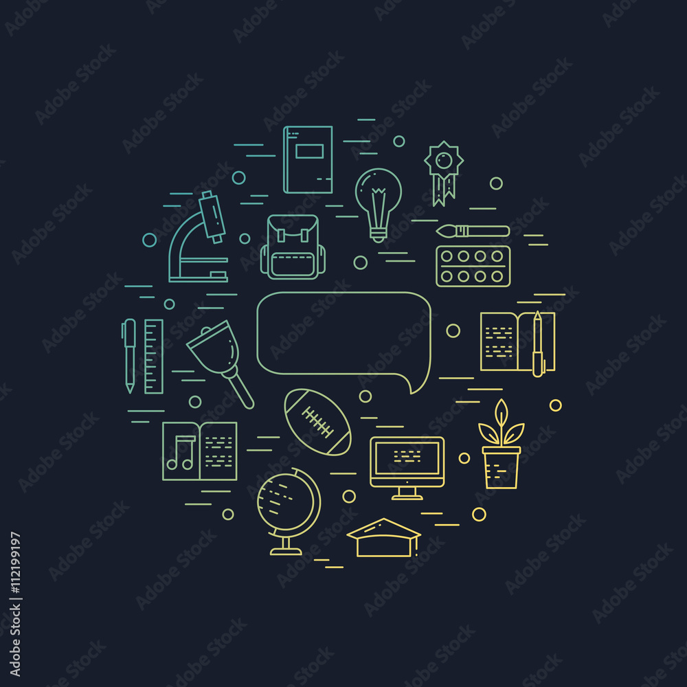 Illustration of symbols school objects and college items. Design Illustration of symbols school objects and college items. Design